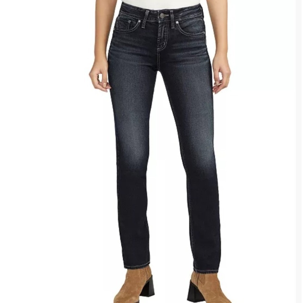 Silver Jeans Co Suki Straight Dark Wash Curvy Mid Rise Jeans W26 L29